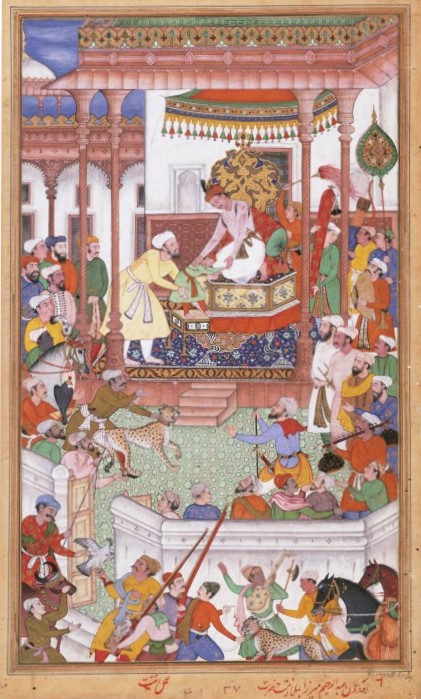 https://upload.wikimedia.org/wikipedia/commons/6/6f/Young_Abdul_Rahim_Khan-I-Khana_being_received_by_Akbar%2C_Akbarnama.jpg