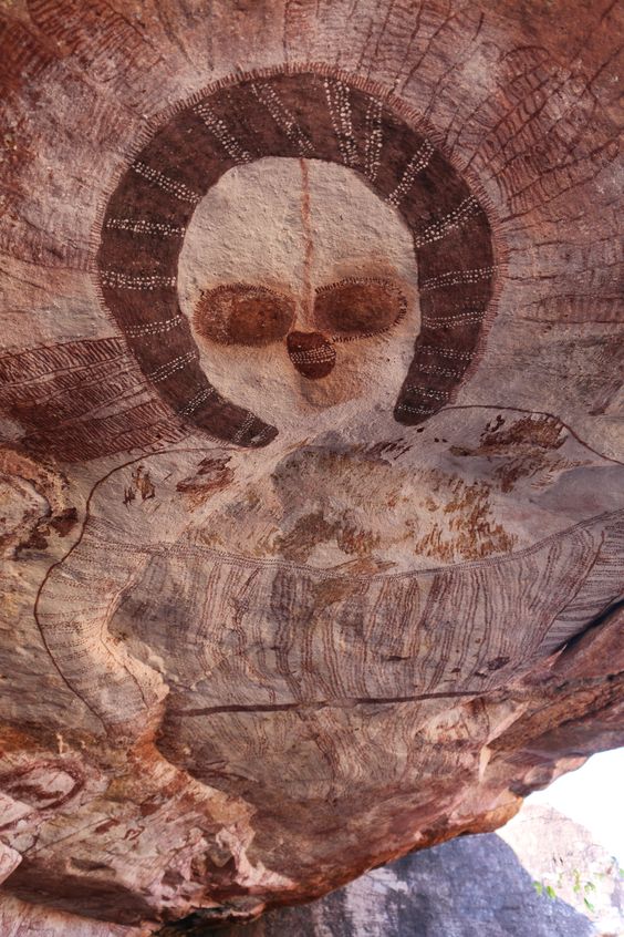 Aboriginal Rock Art The Kimberley, Western Australia,image of The Wandjina - cloud and rain spirits from Australian Aboriginal mythology