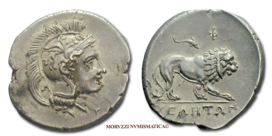 Ancient Coins - Lucania Velia Silver Didrachm IV-III century BC Athena / Lion 55/70 ancient Greek coin for sale