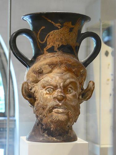 Etruscan satyr drinking cup, 6th-4th centuries BCE. Bad pun alert: "Another Satyr Tea Night and I ain't got no body..."