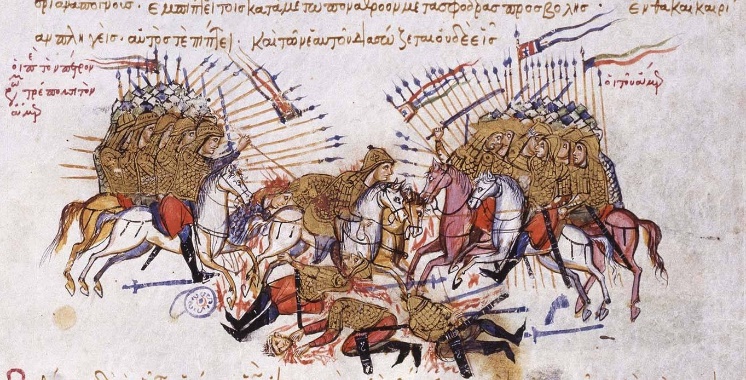 Fighting between Byzantines and Arabs Chronikon of Ioannis Skylitzes, end of 13th century..jpg