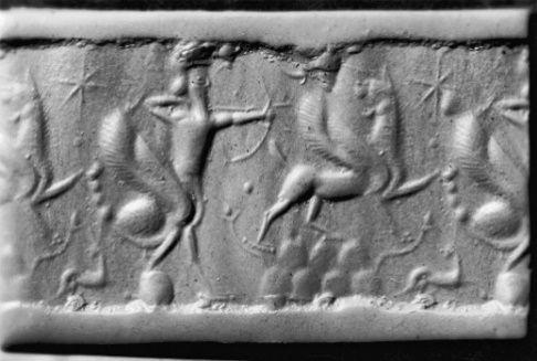 G:\pix\-1300 Mesopotamian_-_Cylinder_Seal_with_Scorpion_Man_Shooting_at_Winged_Creatures_-_Walters_42807.jpg