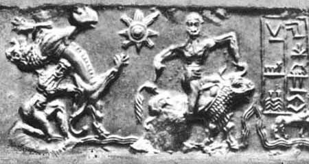 G:\pix\projects\iranzamin\3000-1200\-2500 Gilgamesh and Enkidu on a cylinder seal from Ur III 3rd millennium BC, height 1-1.2 inches Enkidu.jpg