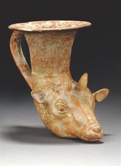 G:\pix\projects\iranzamin\achaemedian\جام\-350 GREEK POTTERY SHEEP HEAD RHYTON MID-4TH CENTURY B.C. Probably from Tarentum.jpg