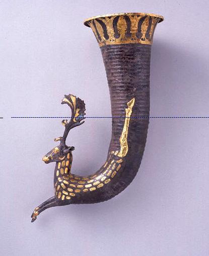 G:\pix\projects\iranzamin\achaemedian\جام\-450 Achaemenid Gilded Silver Rhyton with a Stag Protome ۳۱ سانت.jpg