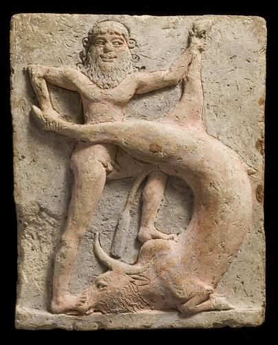 Gilgamesh Kills The Bull of HeavenThis is a Neo-Sumerian terracotta votive relief (c. 2250-1900 BC) showing Gilgamesh, the legendary King of the city of Uruk (map) fighting against Gugalanna, the Bull of Heaven. In Sumerian mythology, the gods sent...