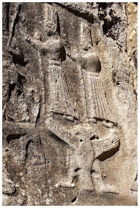 Picture of Yazilikaya [ i.e written riock ], Hattusa. The largest known Hittite sanctuary. 13th century BC made in the reign of Tudhaliya 1V .  Â© Paul E Williams 2011