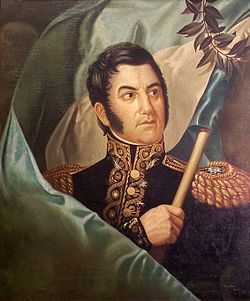 Portrait of José de San Martín, raising the flag of Argentina