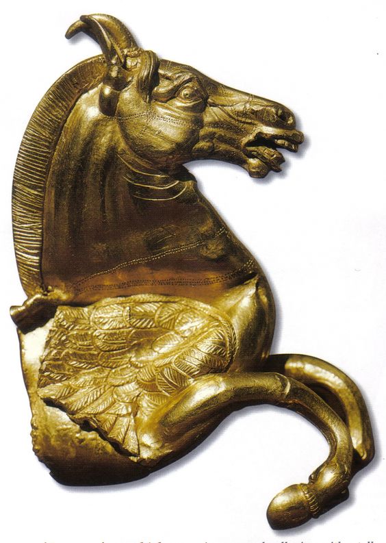 Protome of Pegasus from a gold rhyton. Accidental finding, the village of Vazovo, Razgrad. Before 339 BC(?)