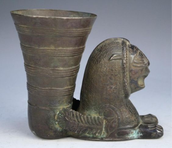 Rhyton in style of Achaemenid Dynasty (5th-6th C. BCE), silver, Persia, Grand Tour; unmarked.