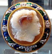 Sardonyx cameo representing Alexander the Great. Thought to be by Pyrgoteles, engraver of Alexander, around 325.JPG