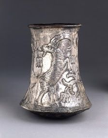 Silver Beaker with Two Symmetrically Arranged Pairs of Male Ibexes Height 13.5 cm