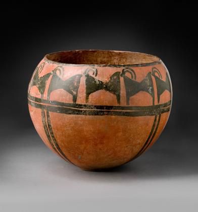 The bowl is the oldest piece of art in the museum collections. History of the Object This terracotta jar has a stylized animal frieze in black on a red background. It was found in Ismal-Ahbad (Esmailabad), an archaeological site to the northwest of Tehran, and excavated by an Iranian expedition in 1959.