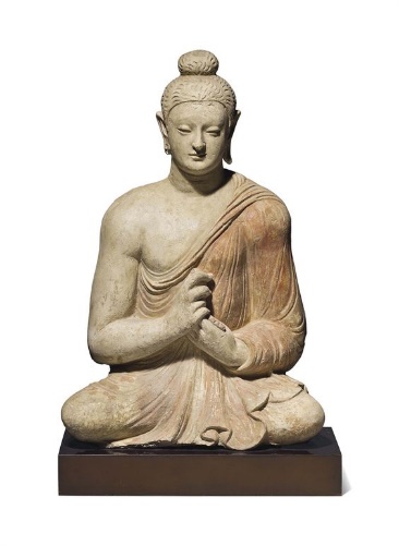 A polychromed stucco figure of Gautama Buddha, Gandhara, 3rd/4th century