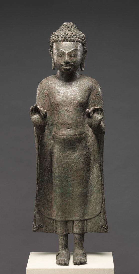 Date: 8th century. Culture: Northeastern Thailand. Medium: Copper alloy inlaid with silver and glass or obsidian. Dimensions: H. 32 13/16 in. (83.3 cm); W. ...