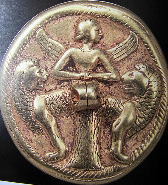 Gold seal - Ishtar as Mistress of Animals, Turkmenistan, ca 2000 BC, Schaffhausen Museum