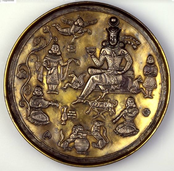 Iran, Sassanian silver gilt plate, ca 7th century. Ø¨Ø´ÙØ§Ø¨ ÙÙØ±Ù Ø·ÙØ§ Ú©Ø§Ø±Û Ø´Ø¯Ù Ø³Ø§Ø³Ø§ÙÛØ ÙØ±Ù ÙÙØªÙ ÙÛÙØ§Ø¯Û