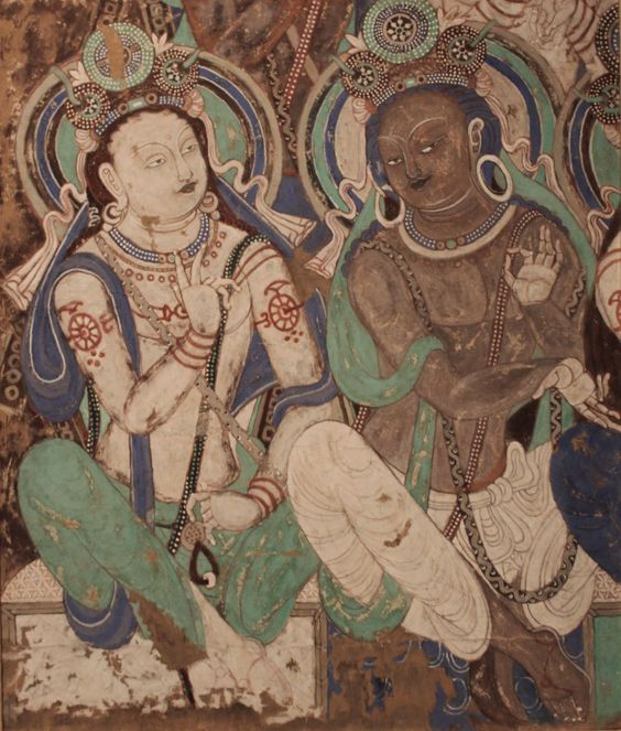 Mural of ancient Buddhist Turks; Uighurs from Kizil Caves, China