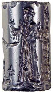 Old Babylonian cylinder seal, c.1800 BCE, hematite. The robed king makes an animal offering to Shamash. This seal was probably made in a workshop at Sippar.[- Wikipedia, the free encyclopedia