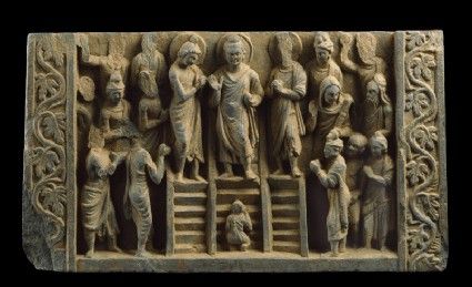 Relief depicting the Buddhaâs descent from the Heaven of the Thirty-three godsfront. Associated place Gandhara (place of creation) Date 3rd century AD (AD 201 - 300) Kushan Period (AD 50 - 600) Associated people the Buddha (active c. 560 BC - c. 486 BC)