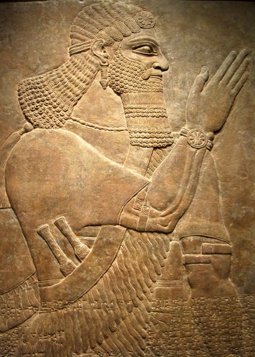 Relief on alabaster panel from the Northwest Palace of king Ashurnasirpal II at the Assyrian Imperial capital of Nimrud (883-859 BCE). Hood Museum of Art at Dartmouth College, Hanover, NH.