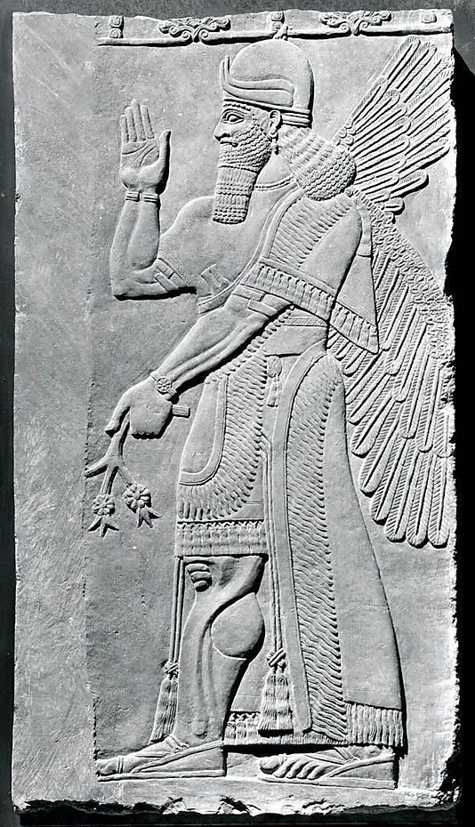 Relief panel Period: Neo-Assyrian Date: ca. 883â859 B.C. Geography: Mesopotamia, Nimrud (ancient Kalhu) Culture: Assyrian Medium: Gypsum alabaster