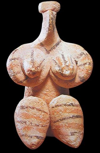 This beautiful representation of a 'Mother Goddess. The center focus is directed to the nourishment of the flowing breast. - Terracotta Goddess - Halaf 6th millennium BC