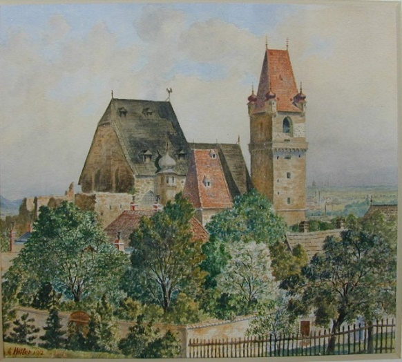 G:\pix\1910 Hitler\1911 هیتلر Schloss u. Kirche Perchtoldsdorf.jpg